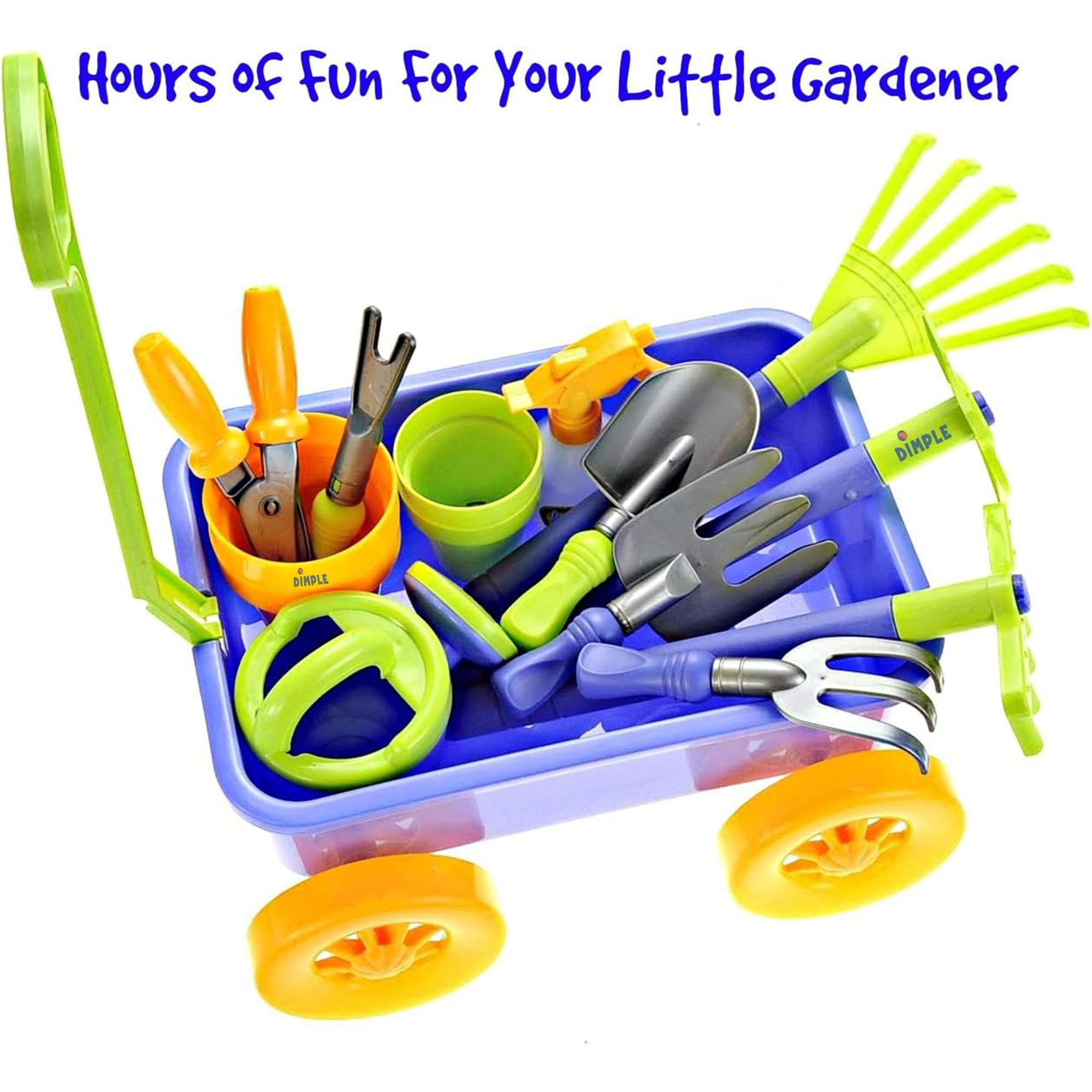 Premium 15-Piece Kids Gardening Toy Set with Wagon - Sturdy Durable Outdoor Playset for Yard, Beach & Sandbox - Best Garden Tools for Toddlers & Children (Green) | Perfect for Outdoor Play, Pretend Gardening & Backyard Adventures