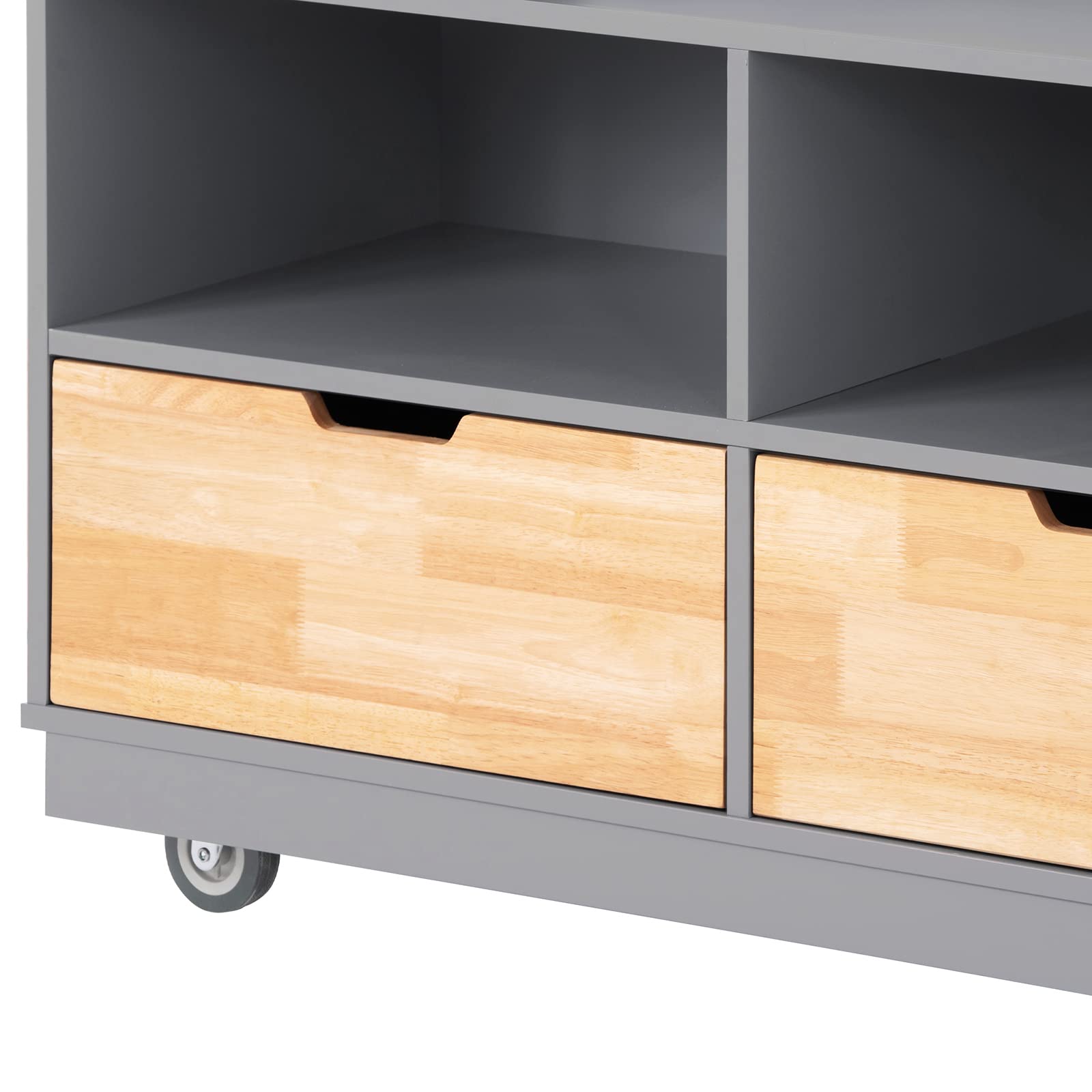 3-Tier Rolling Kitchen Island Cart with Solid Wood Top, 2 Drawers & Towel Rack - Multifunctional Mobile Kitchen Storage Cabinet for Small Spaces - Easy Assembly (Grey Blue) - Perfect for Apartments, Dorms & Compact Kitchens