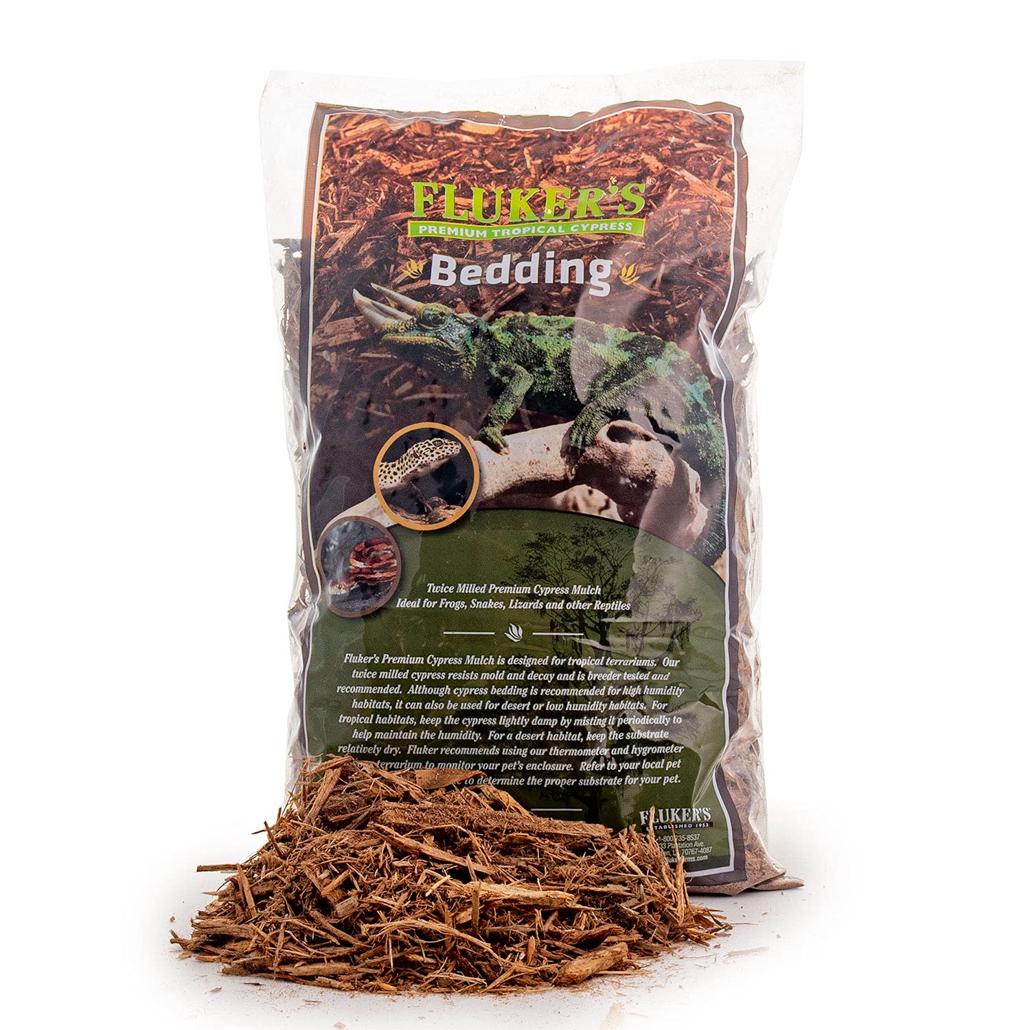 Fluker's Premium Tropical Cypress Bedding for Reptiles - 5 QT Natural Substrate for Terrariums & Vivariums | Ideal for Snakes, Lizards & Geckos | Moisture-Retaining & Odor-Control Reptile Habitat Accessory