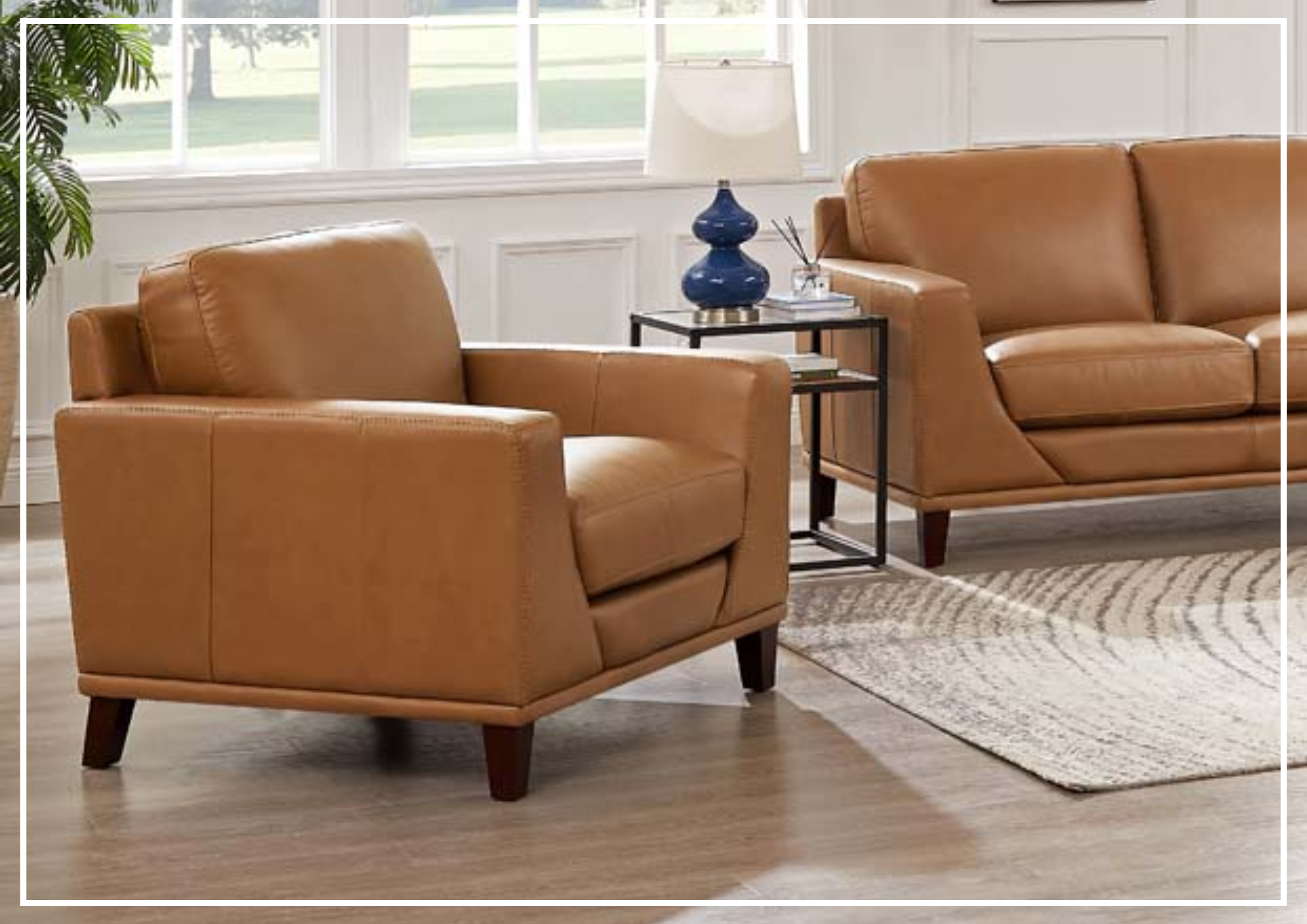 Hydeline Soma Genuine Top Grain Leather Armchair - Brown Leather Lounge Chair for Living Room, Office & Study - Comfortable Reading Chair with Ergonomic Design