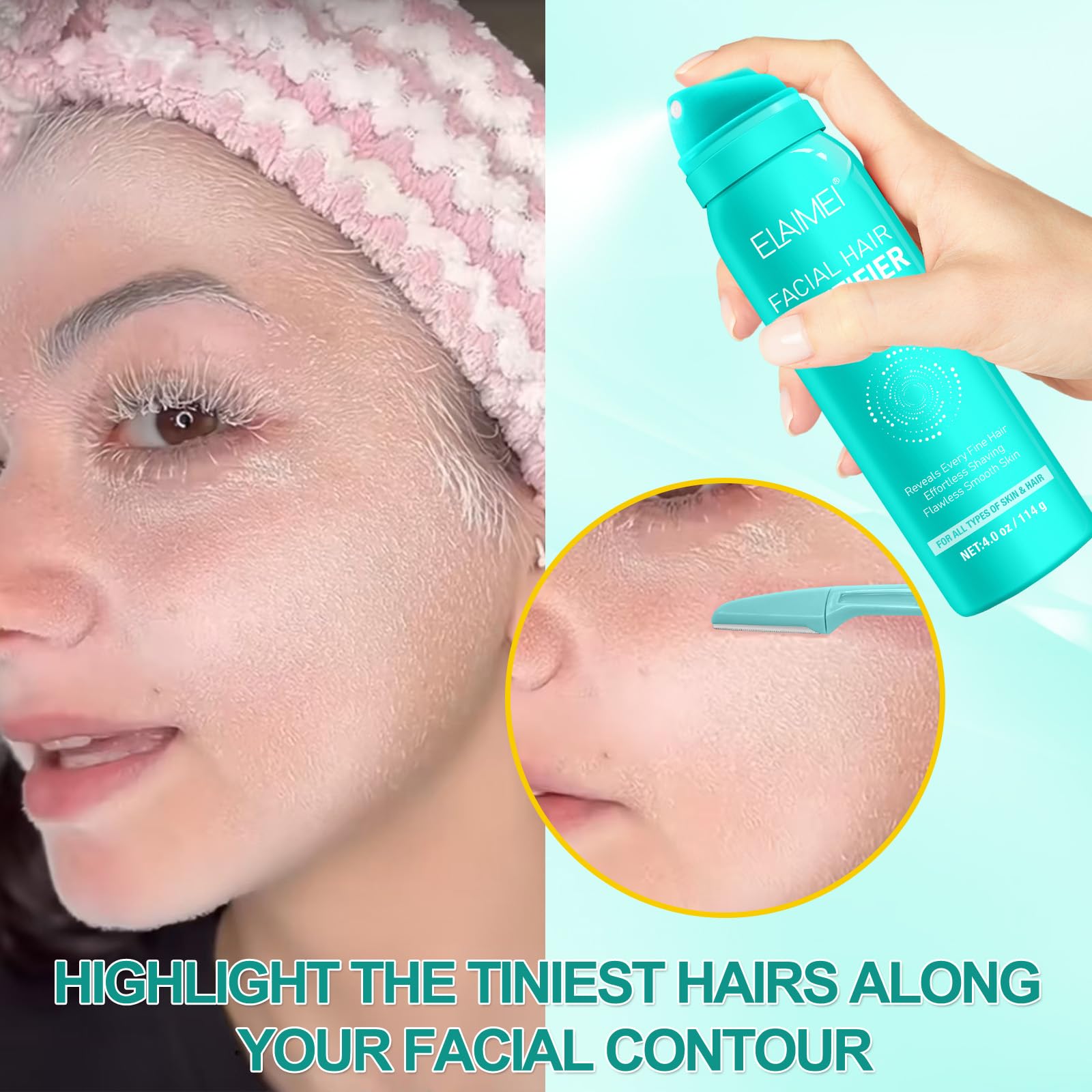 Best Hair Identifier Spray for Face Shaving - Includes 4 Green Face Razors | Gentle & Effective Dermaplaning Spray for Women | Perfect for At-Home Facial Hair Removal & Smooth Skin Care Routine