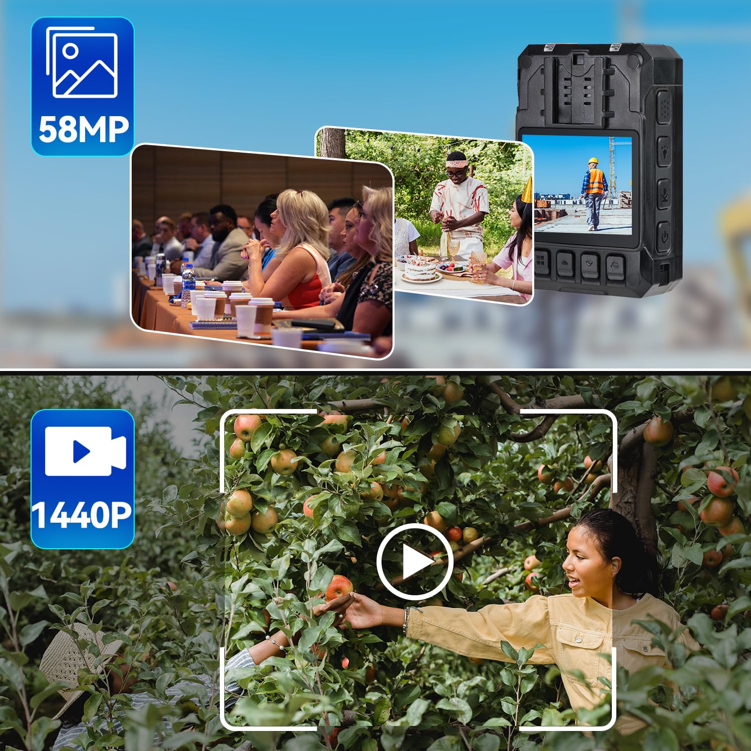 1440P HD Police Body Camera with 17H Record Time & 3600mAh Battery - 64GB Memory Body Worn Camera with Night Vision & Data Encryption - Ideal for Law Enforcement, Security Guards, and Personal Safety Recording