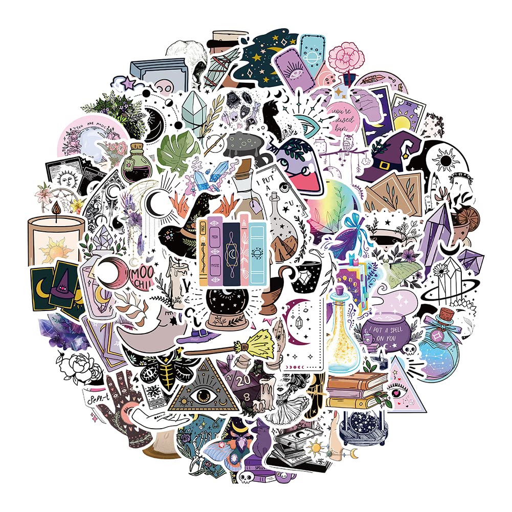 100Pcs Vintage Witch Stickers Pack - Waterproof Vinyl Apothecary Stickers for Water Bottles, Laptops, Journals, Skateboards & Guitars - Boho Witchy Decals for Teens & Adults - Perfect for DIY Crafts, Scrapbooking & Halloween Decorations