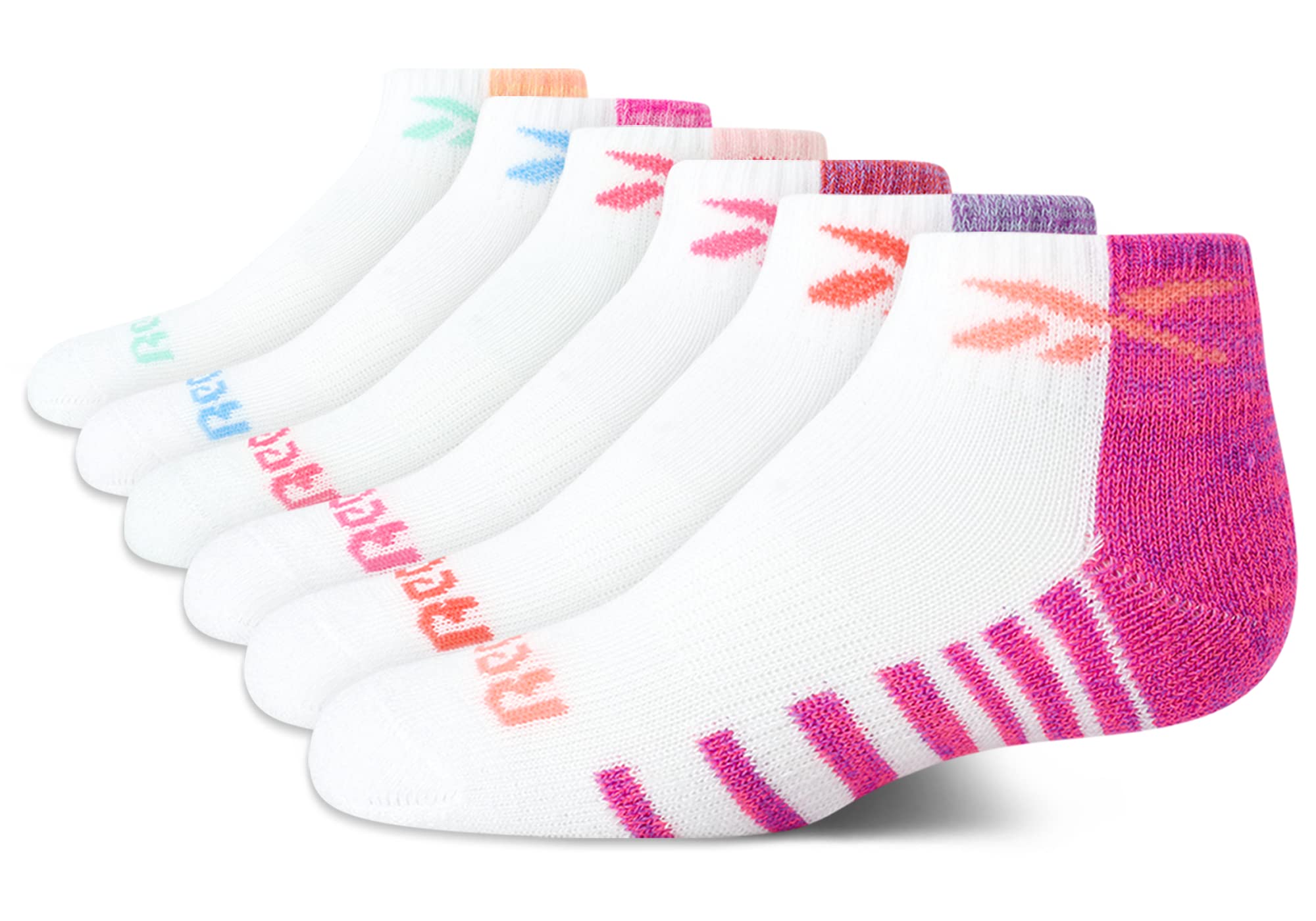 Reebok Girls' Athletic Socks - 6 Pack Arch Support Compression Cushioned Quarter Crew Socks for Running, Basketball & Sports | Comfortable Performance Socks for Active Kids