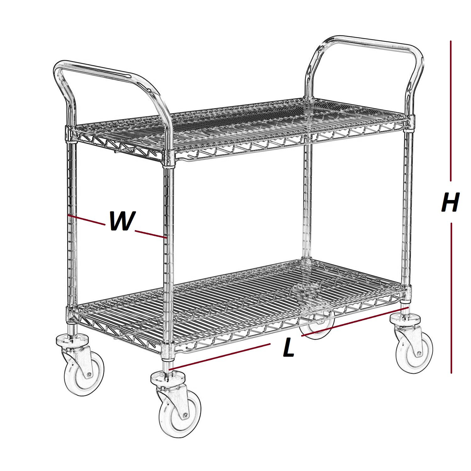 Nexel 2-Tier Wire Shelves Utility Cart with Chrome Finish - 18
