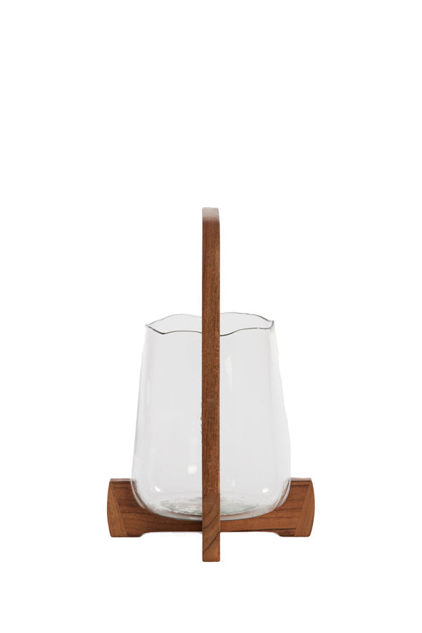 Anosy Small & Large Hurricane Candle Holder - Black, Natural Wood & Clear Glass Finish - Perfect for Home Decor, Wedding Centerpieces, and Romantic Ambiance