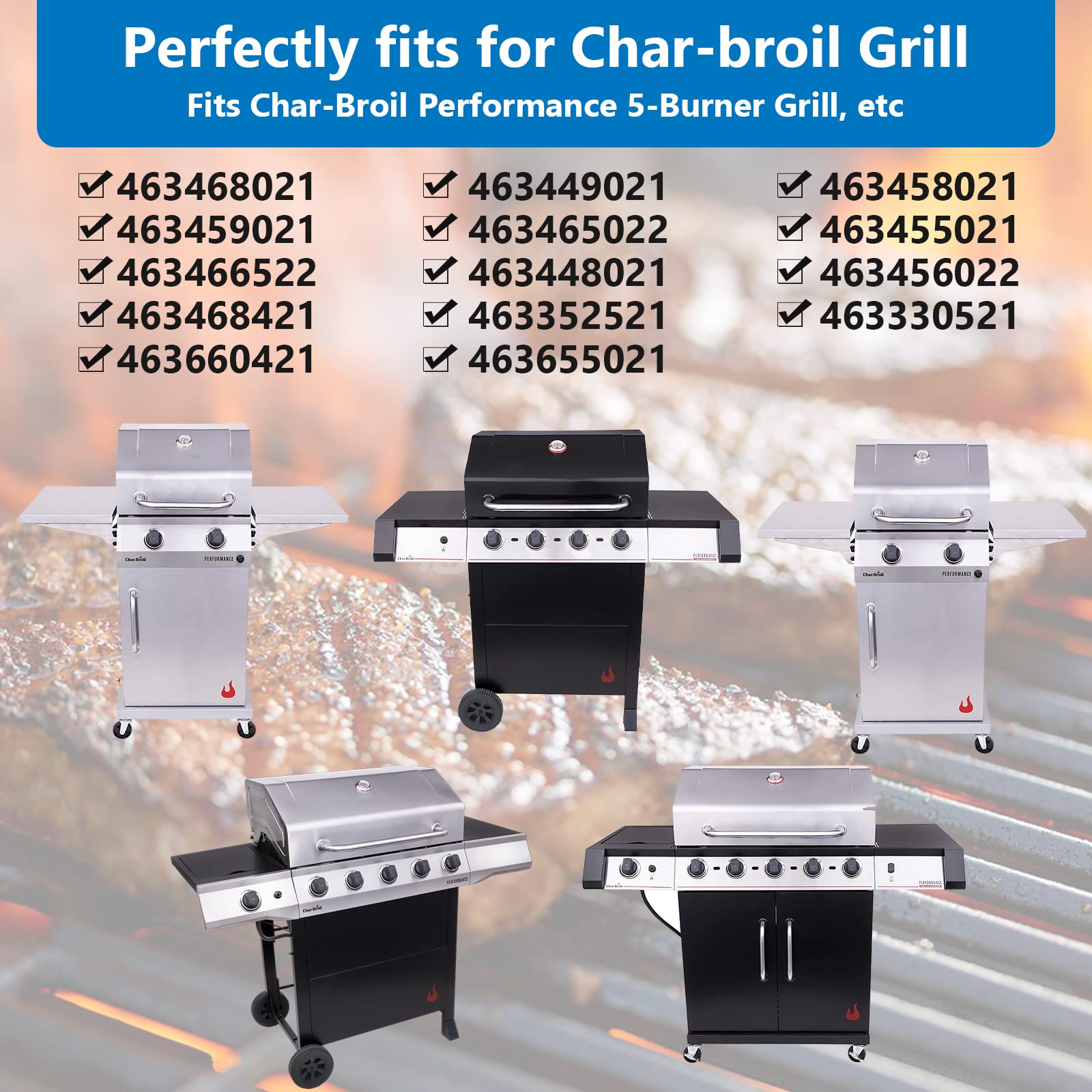 Uniflasy 5-Pack Stainless Steel Grill Heat Plates & Burner Covers Replacement for Charbroil Performance 4 & 5-Burner Gas Grills (Models 463448021, 463449021, 463365021, 463351021, 463352521) - Durable BBQ Accessories for Outdoor Cooking & Backyard Grilling