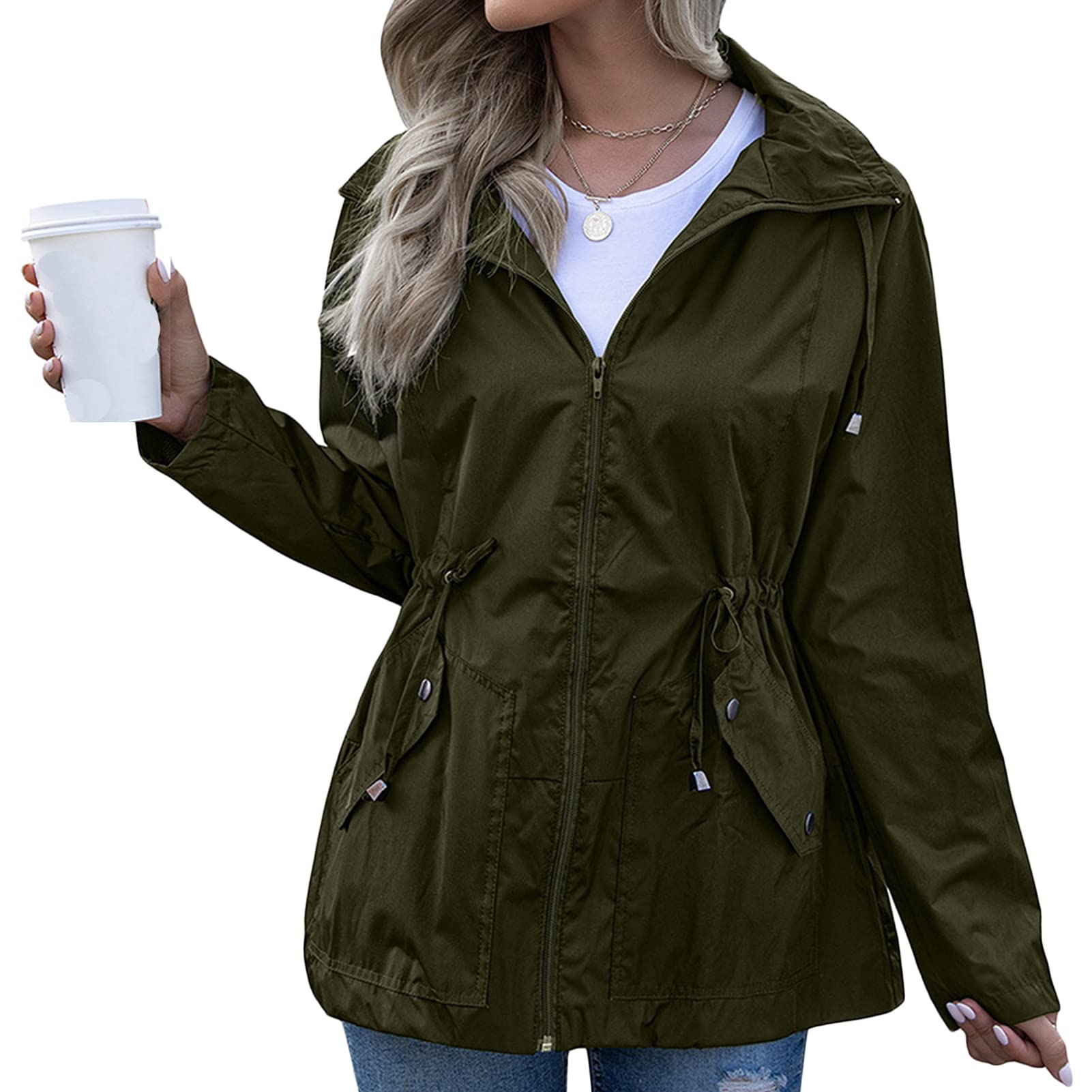 Waterproof Raincoat for Women - Lightweight Outdoor Jacket with Lapel, Windproof & Breathable for Hiking, Travel & Daily Commute | All-Weather Protection