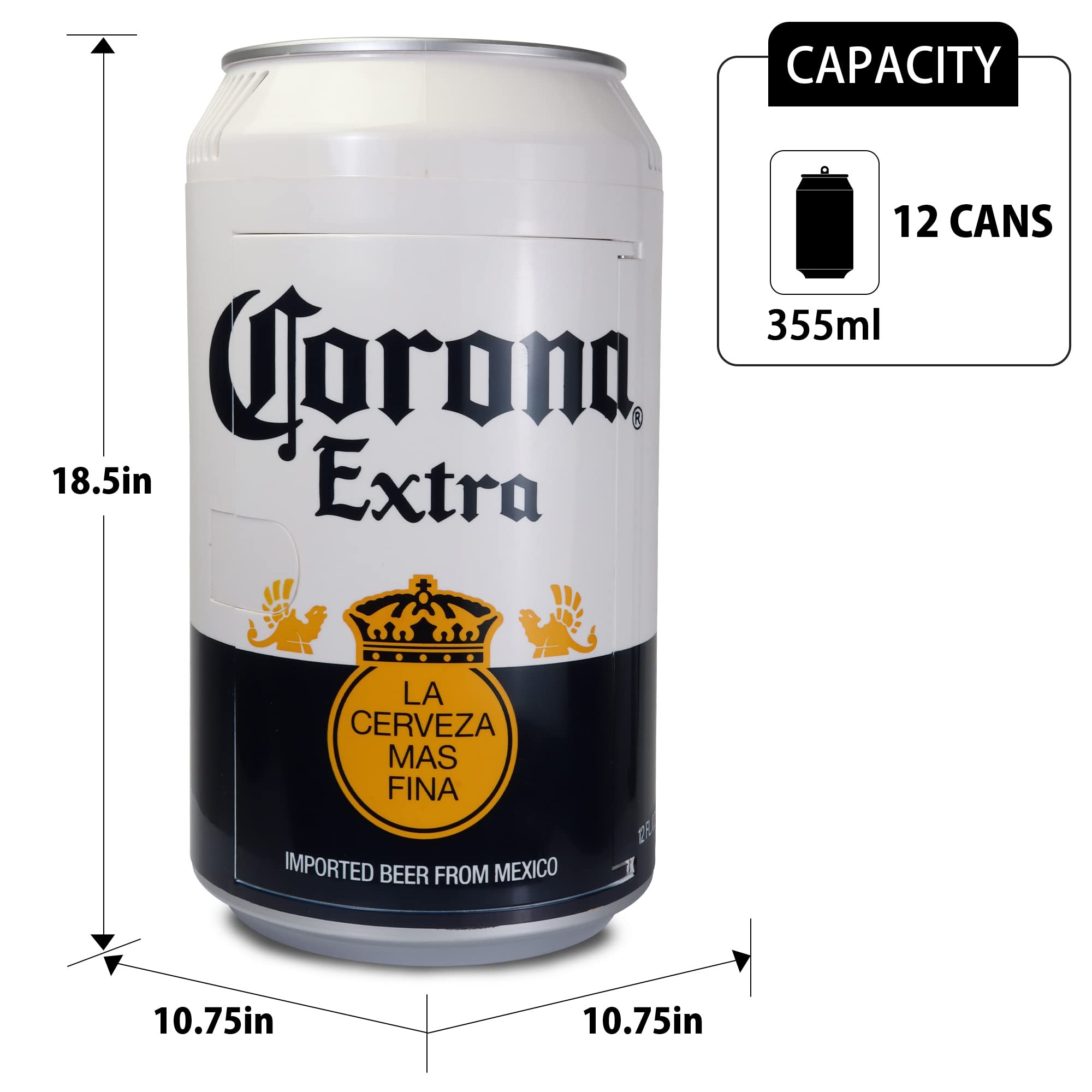 Koolatron Corona 12 Can Portable Mini Fridge - 10L (10.6 qt) Compact Cooler with Dual Power (12V DC & 110V AC) - White Beer Can Shaped Refrigerator for Drinks, Snacks & Lunch - Perfect for Travel, Home, Office, Dorm & RV Camping