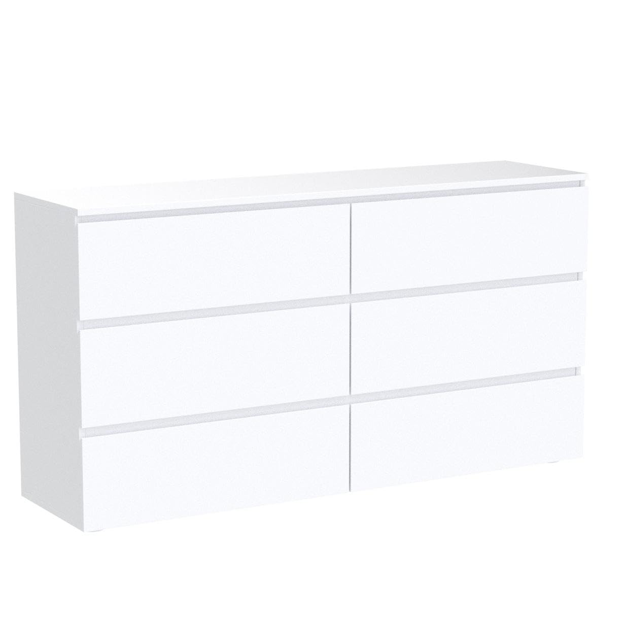 AIEGLE 6-Drawer Dresser for Bedroom - White Modern Handle-Free Wooden Chest with Smooth Pop-Out Drawers, Storage Organizer (59