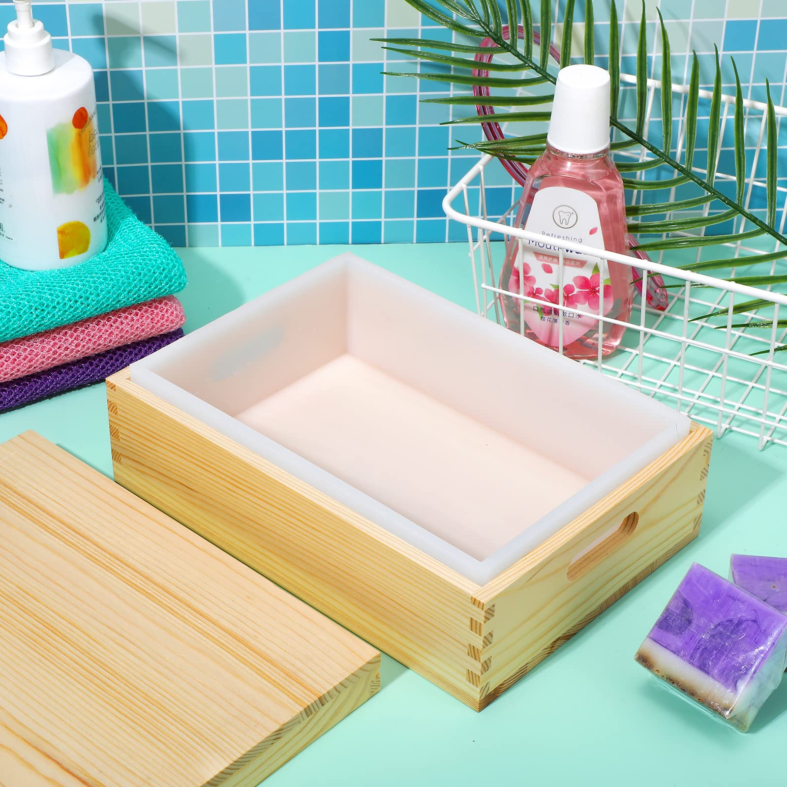 Honeydak 74 oz Large Rectangle Silicone Soap Mold with Wooden Box & Lid - DIY Handmade Soap Making Kit for Crafters, Perfect for Homemade Glycerin, Goat Milk & Essential Oil Soaps (Ideal for Home Spa, Gifts & Small Business Soap Making)
