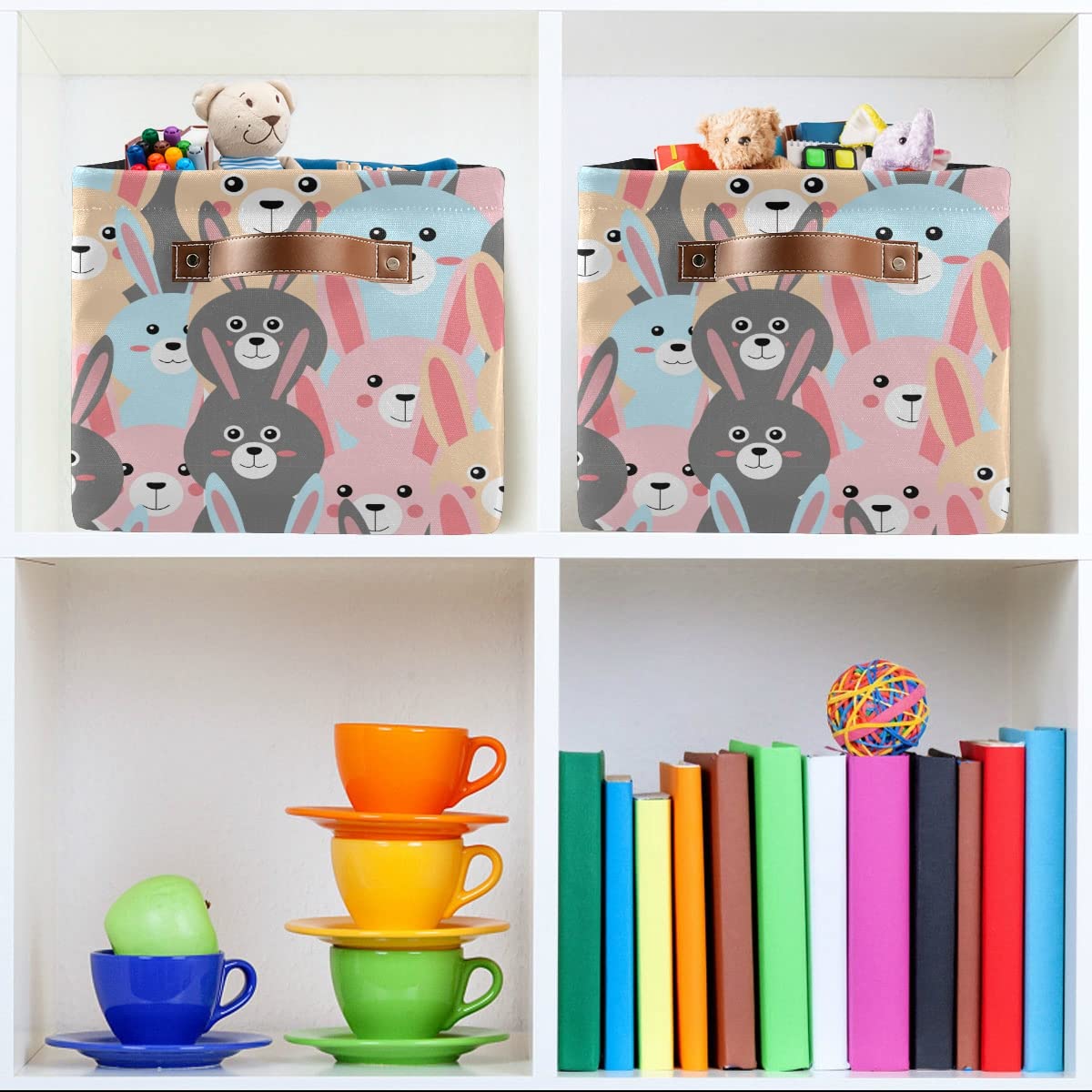Adorable Collapsible Baby Rabbit Storage Basket - Waterproof Rectangle Bin for Nursery, Toys, Books & Closet Shelves | Perfect for Kids' Room Decor, Organizing Baby Essentials & Home Storage Solutions