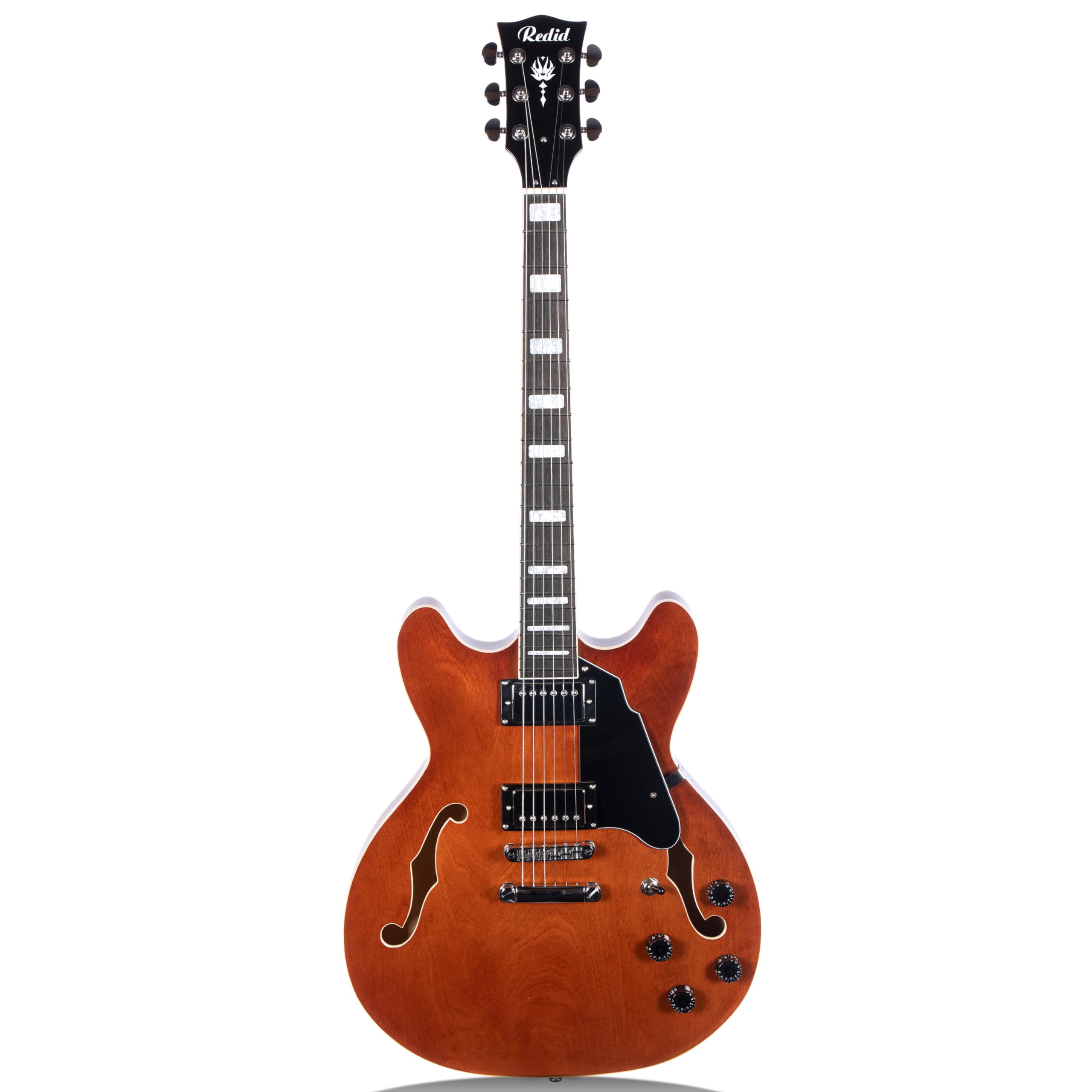 Premium Semi-Hollow Body Electric Guitar RD-100 - Jazz Guitar with F-Hole Design, Maple Neck & Humbucker Pickups (Brown) - Perfect for Jazz, Blues & Rock Performances