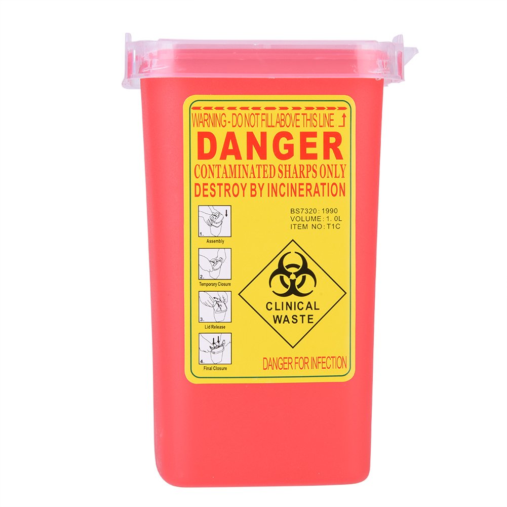 1L Red Biohazard Sharps Container for Tattoo Needle Disposal - Medical Grade Plastic Waste Box for Safe Tattoo Studio & Home Use