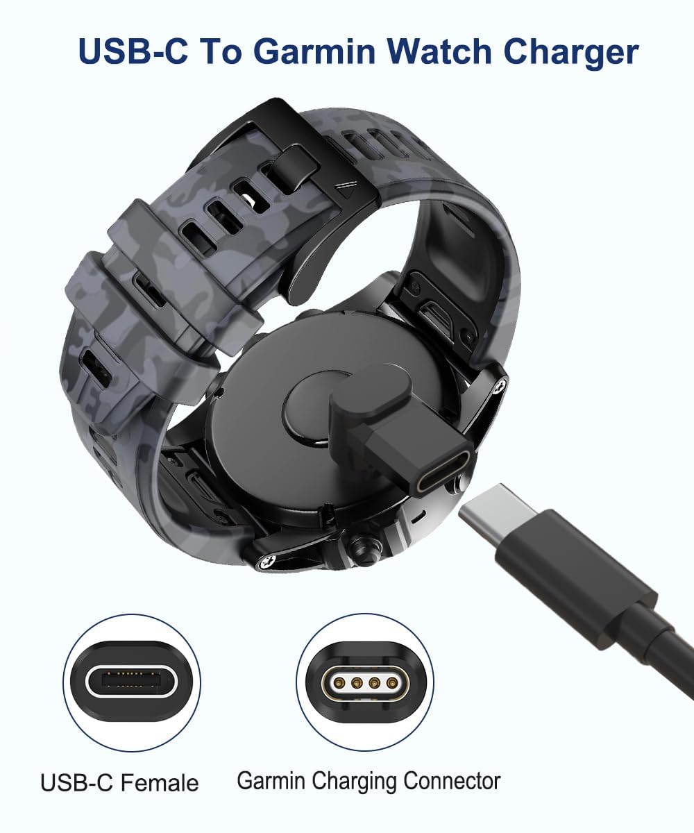 RUXELY 3-Pack 90 Degree USB C to Garmin Watch Charger Adapter - Compatible with Fenix 7/6 Series, Quatix 5, Tactix, Forerunner & Venu 2 Smartwatches - Fast Charging Cable Converter for Outdoor Sports & Fitness Tracking