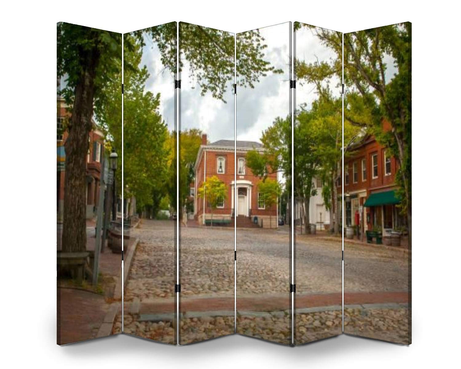 6-Panel Folding Room Divider Screen - Nantucket Village Lighthouse Design - Freestanding Privacy Partition for Indoor/Outdoor Use - Perfect for Home Office, Nursery, Studio & Event Space Separation