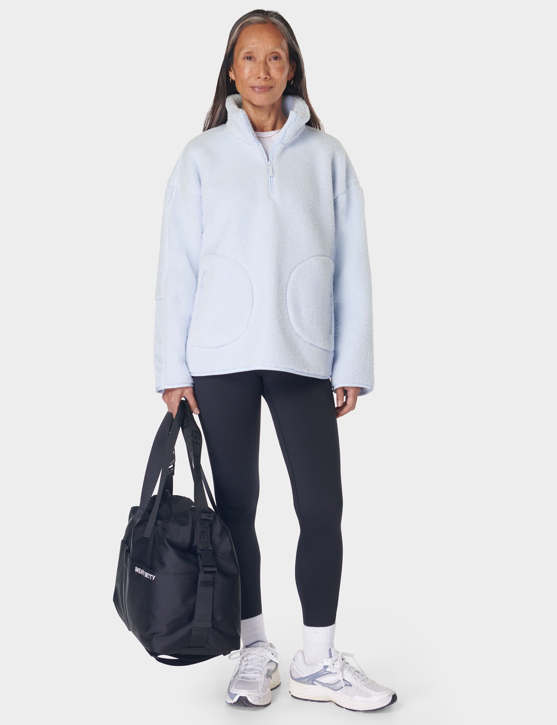 Soft Plush Fleece Textured Half Zip Pullover - Salt Blue | Cozy Winter Wear for Outdoor Activities & Casual Loungewear