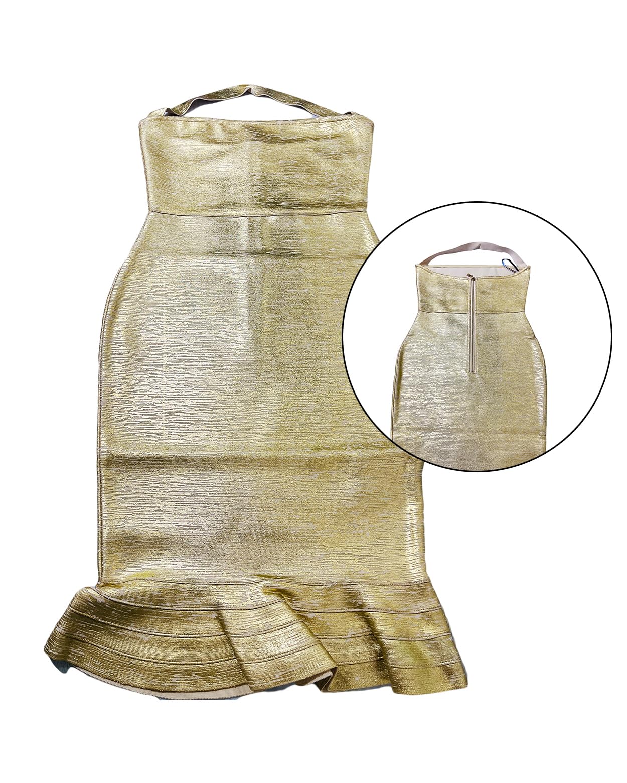 Houstil Women's Sexy V-Neck Halter Fishtail Bandage Bodycon Dress for Club Party, Night Out, Cocktail & Evening Events - Slim Fit Stretchy Mini Dress