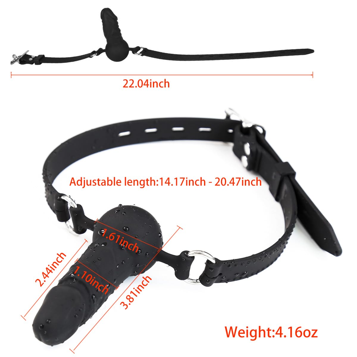 Premium Adjustable Silicone Ball Gag with Penis Dildo - 3.81inch BDSM Bondage Restraint for Adults - Perfect for Role Play, Sensory Deprivation & Dominance Scenes (Style A)
