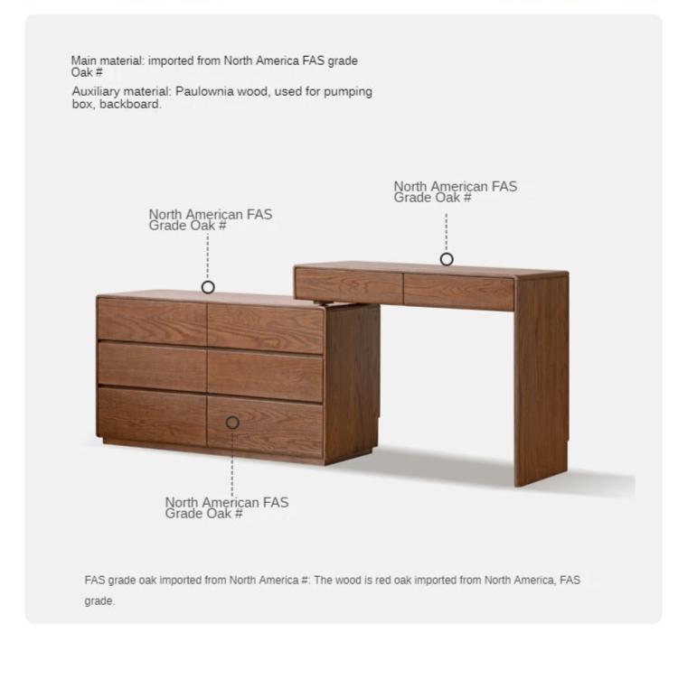 Vintage Oak Solid Wood Extendable Dressing Table - Elegant Vanity Desk with Mirror for Bedroom, Makeup & Beauty Organization