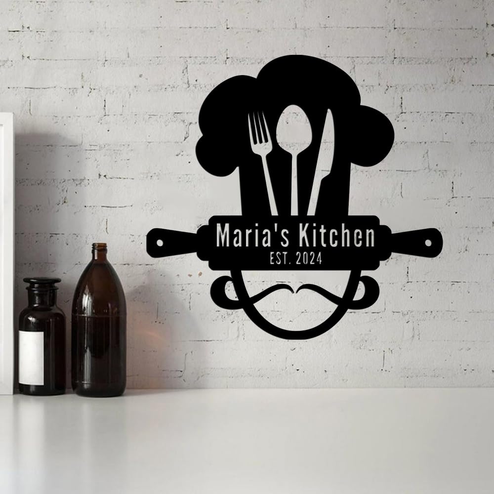 Custom Metal Kitchen Sign - Personalized Name Wall Art for Dining & Cooking Room Decor | Housewarming Gift