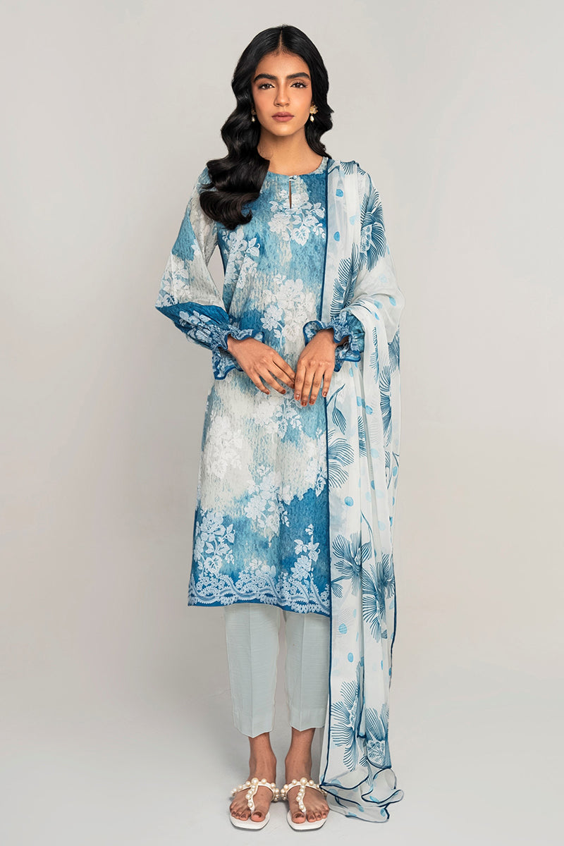 LUNAR SKY 3PC PRINTED LAWN SUIT for Women - Floral Design Casual Outfit - Perfect for Summer, Parties & Special Occasions