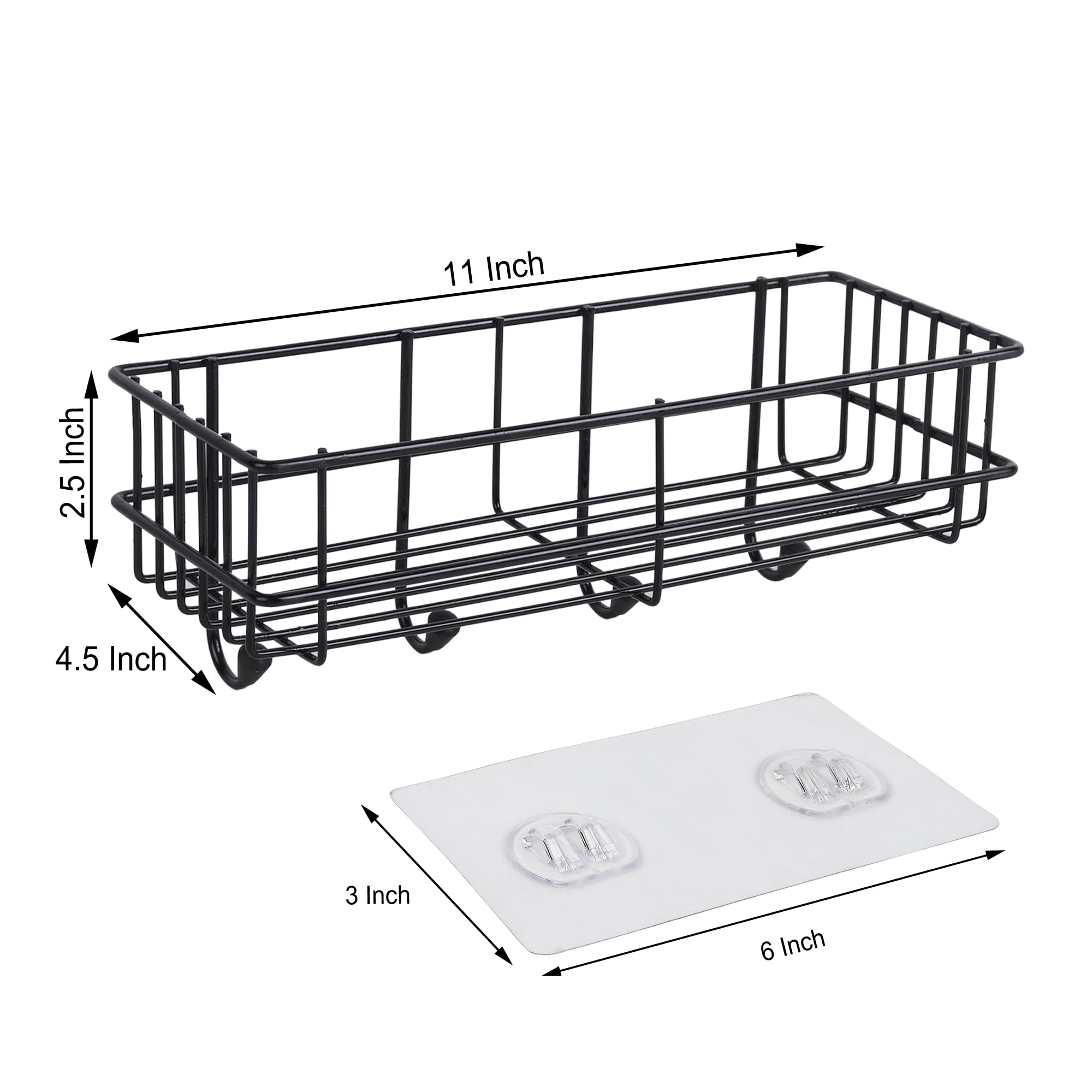 WolChen Adhesive Shampoo & Soap Holder Shelf - Wall Mount Bathroom & Kitchen Storage Organizer, Black Mild Steel - Perfect for Small Spaces, Showers, and Closet Organization