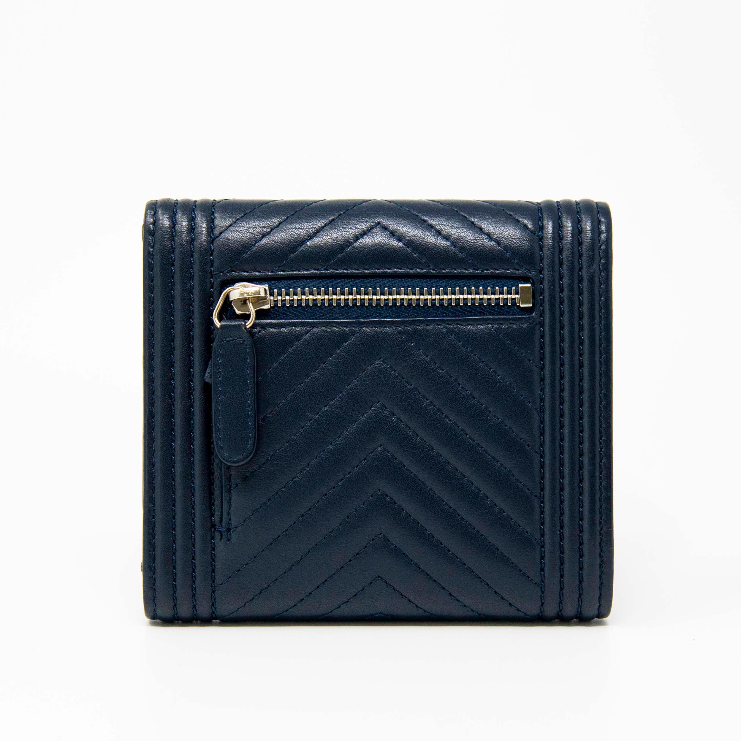 Chanel Blue Lambskin Compact Boy Wallet - Luxury Leather Wallet for Women - Perfect for Everyday Use & Special Occasions
