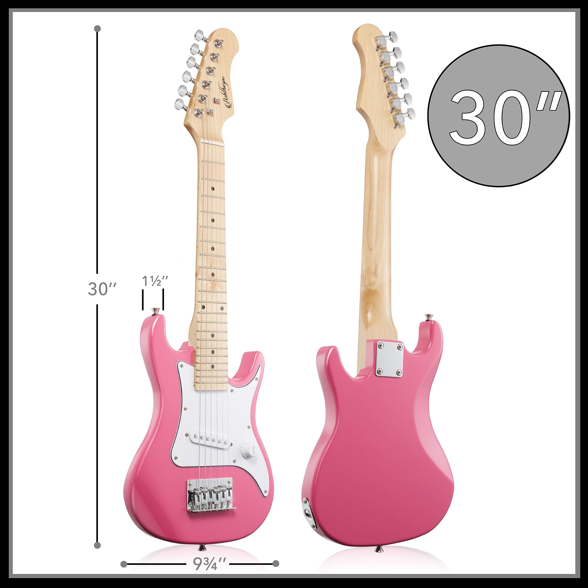 Ashthorpe 30-inch Beginner Electric Guitar Kit with 10W Amplifier - Pink Starter Package Includes Gig Bag, Strings, Strap & Picks - Perfect for Teens, Adults & Music Lessons at Home or School