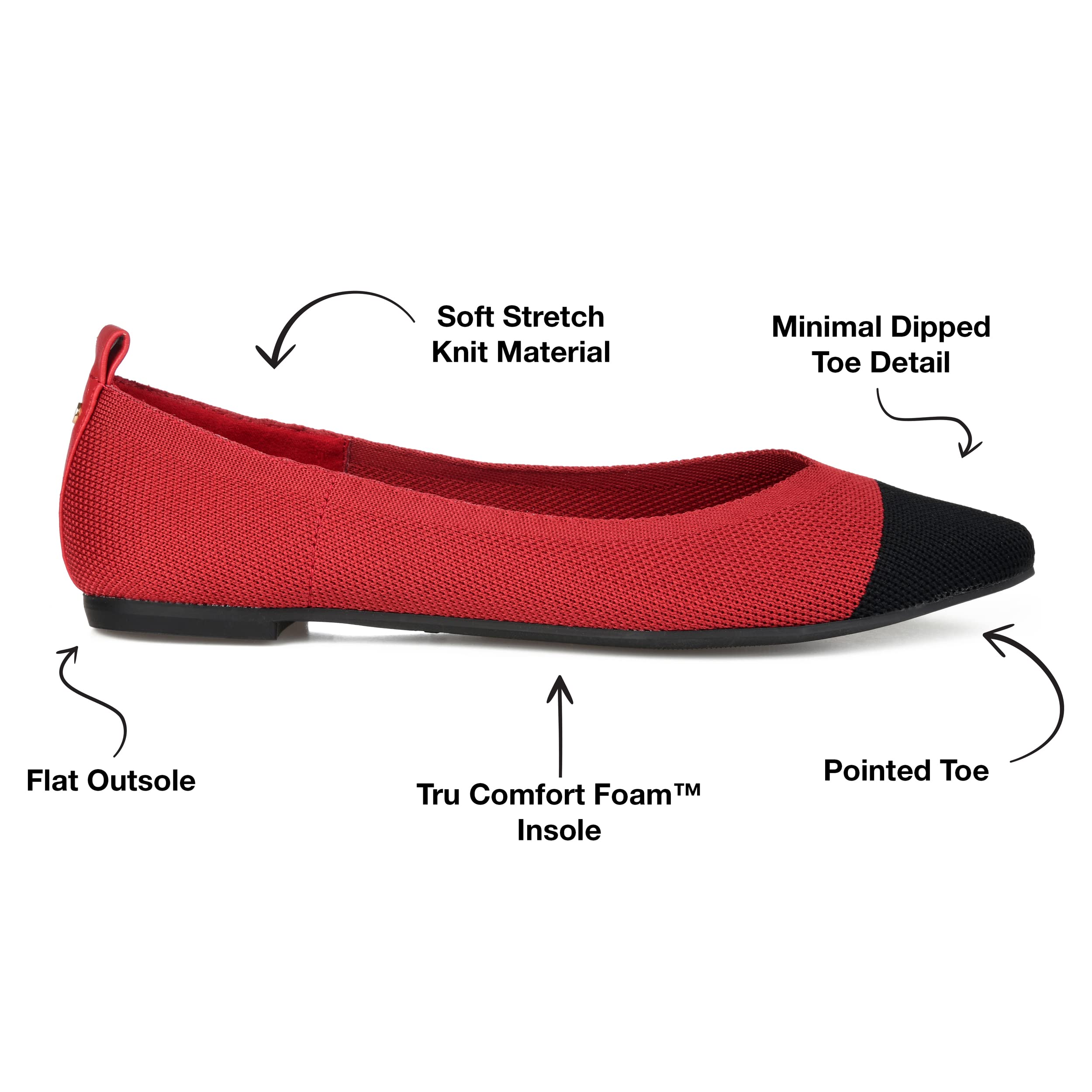 Journee Collection Women's Comfortable Ballet Flats - Lightweight Slip-On Shoes for Work, Travel & Everyday Wear