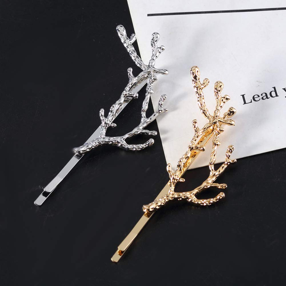 YAZILIND Simple Design Metal Alloy Hair Clips Set - 12pcs Branch Shape Hairpins for Women, Girls (Gold & Silver) | Hair Accessories for Wedding, Party, Daily Use