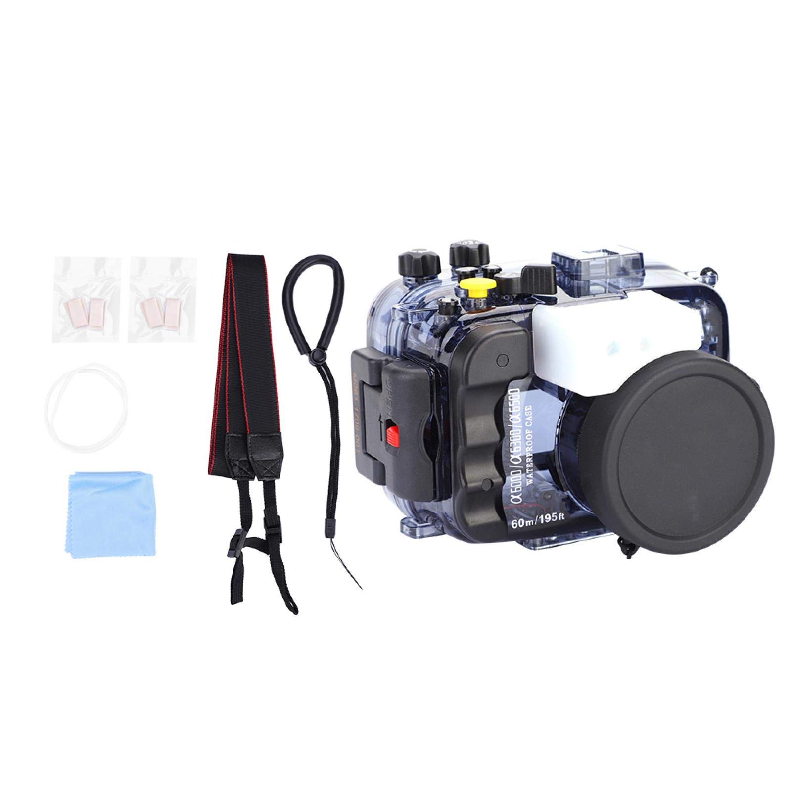 **60m/195ft Waterproof Underwater Camera Housing Case for Sony A6000/A6300/A6500 – Diving, Snorkeling & Action Sports Protection with Cold Shoe Mount**
