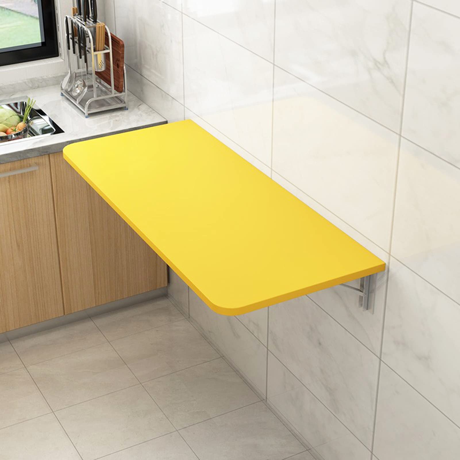 Waterproof Yellow Hanging Balcony Dining Table - Wall Mounted Foldable Desk for Small Spaces, Odor-Free & Easy to Clean - 70x30cm Compact Size - Perfect for Apartments, Tiny Homes & Outdoor Dining Areas