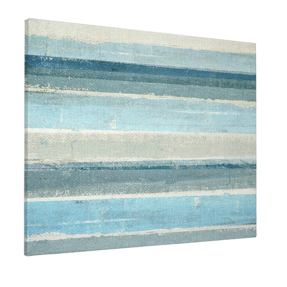 Swono Blue and Gray Stripe Canvas Wall Art - 16x20 Inch Giclee Print Painting for Home Decor | Modern Abstract Artwork for Living Room, Bedroom & Office