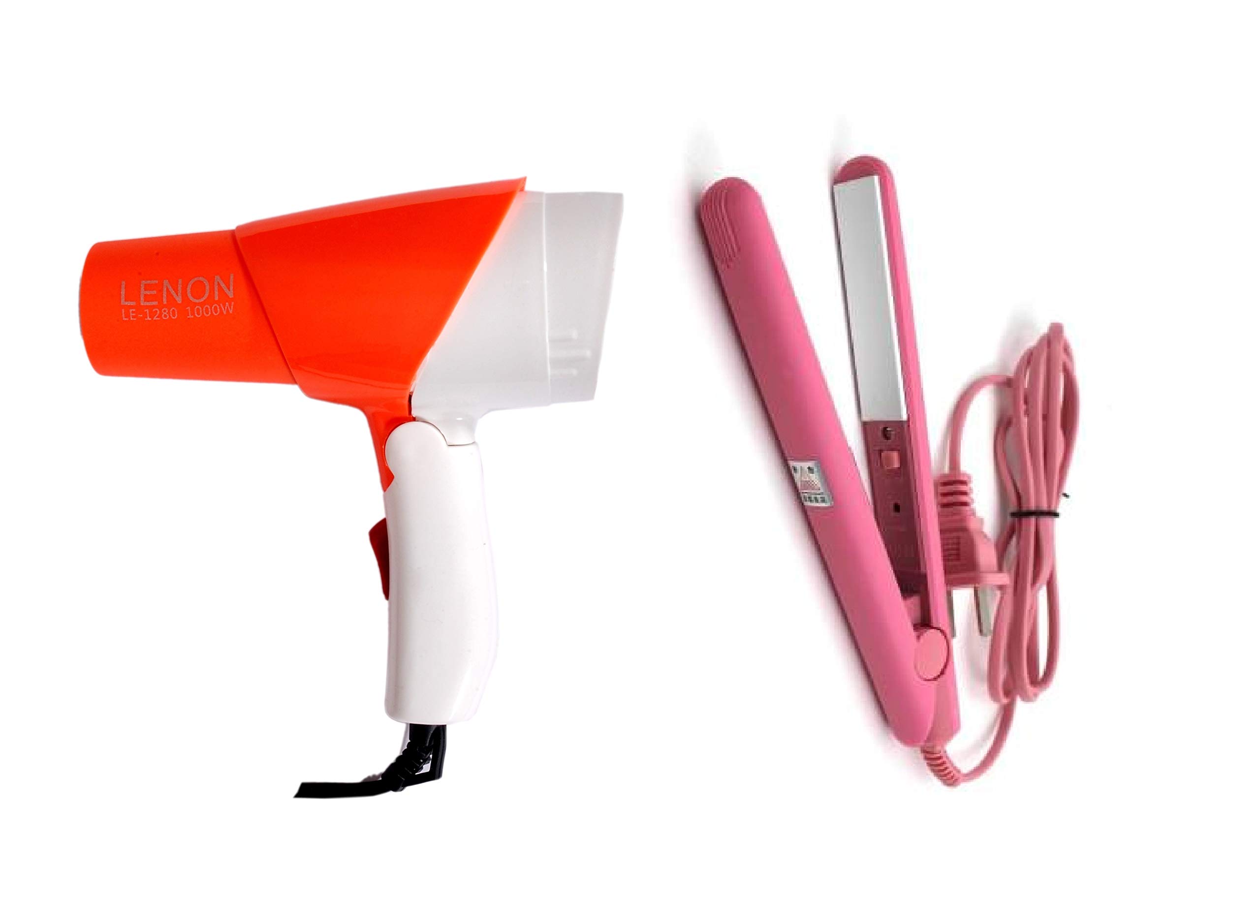 ClubComfort Professional LE-1280 1000W Hair Dryer & Straightener Set (Orange) - Fast Drying & Styling for Salon-Quality Results at Home, Travel & Daily Use