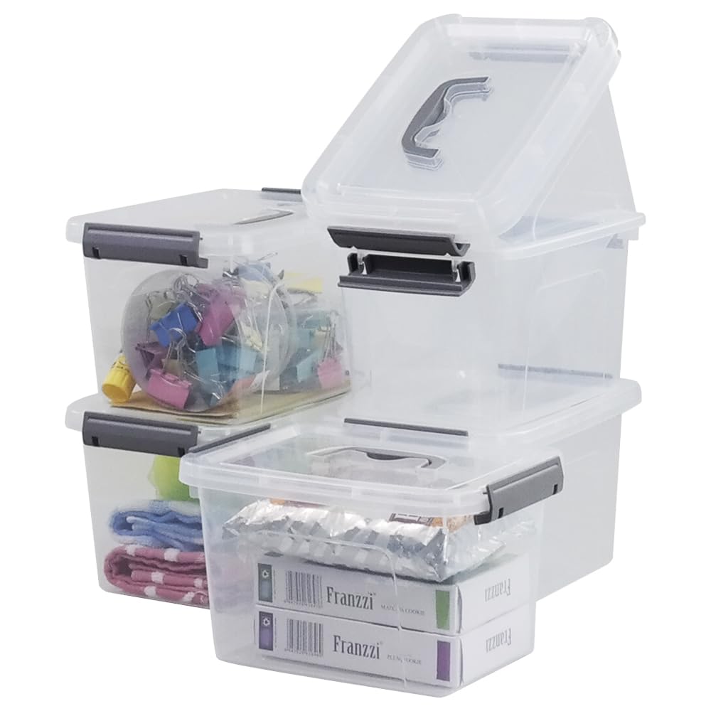 Bringer 6-Pack 5L Clear Plastic Storage Box with Latch, Small Organizer Bins for Home, Office, Craft Supplies & Toy Organization