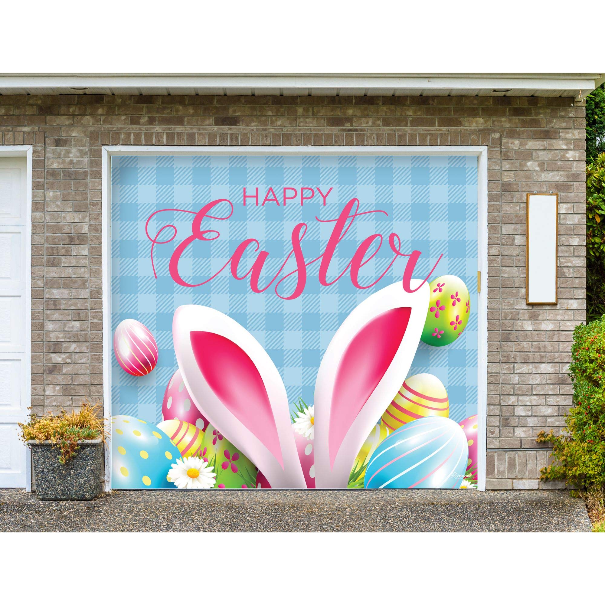 CC Home Furnishings 7' x 8' Easter Bunny Ears Garage Door Banner - Perfect for Easter Decorations, Spring Parties & Outdoor Home Decor