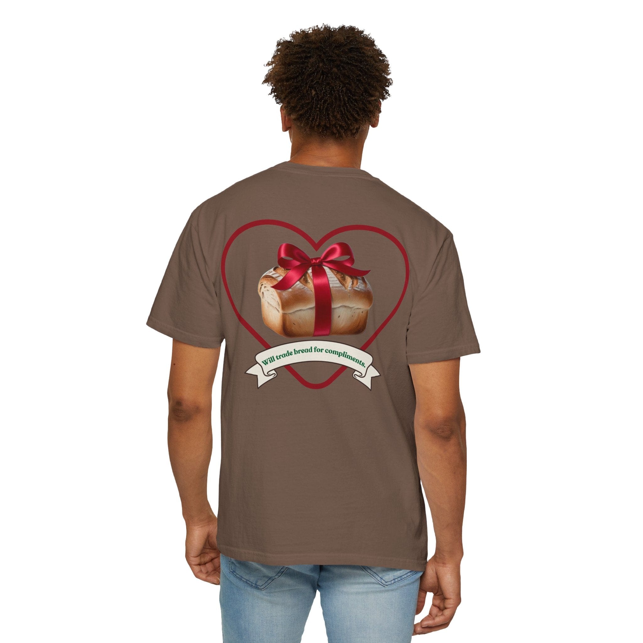 Gift of Love T-Shirt - Unisex Garment Dyed Tee with Heart & Bread Print | Casual Wear, Couples Outfits, Valentine's Day Gift