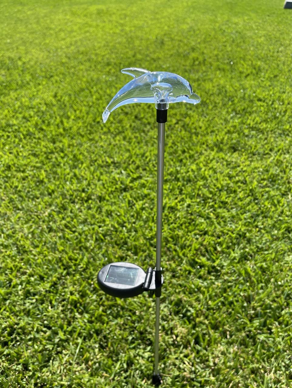 Solar Powered Garden Stake Lights - 2 Pack Color Changing & White LED Landscape Path Lights for Outdoor Decor (Dolphin Design) | Perfect for Walkways, Patios & Backyard Lighting