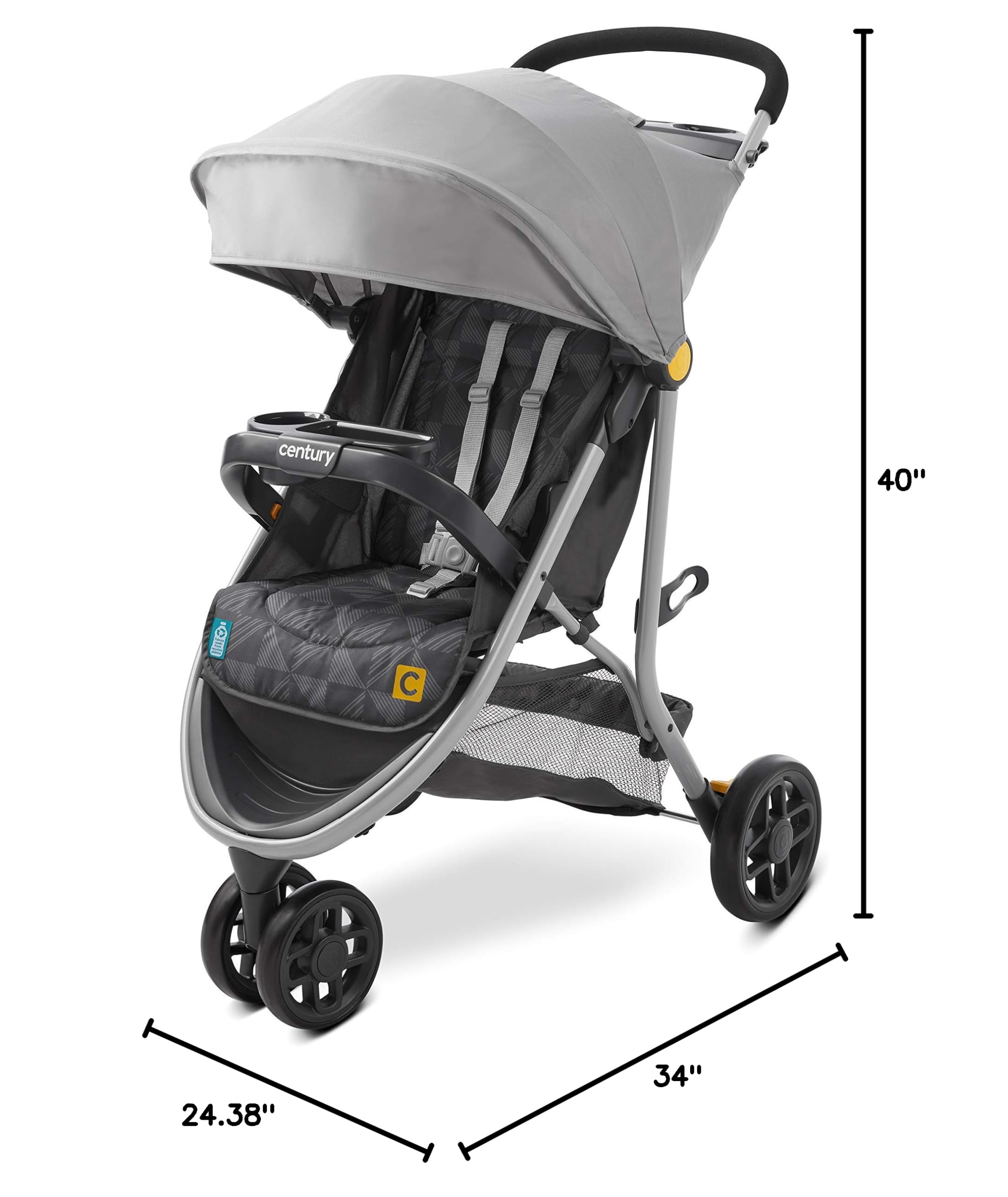 Century 3-Wheel Lightweight Stroller for Babies & Toddlers - Compact Foldable Design for Travel, Shopping & Everyday Use