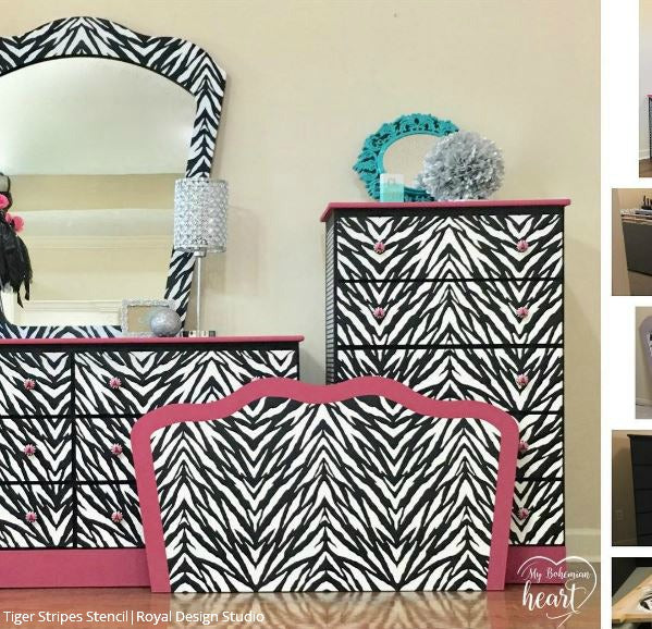 Zebra Stripes Furniture Stencil - DIY Wood Painting Template for Home Decor, Cabinets & Walls - Perfect for Animal Print Designs, Nursery Room Makeover & Boho Chic Style Projects