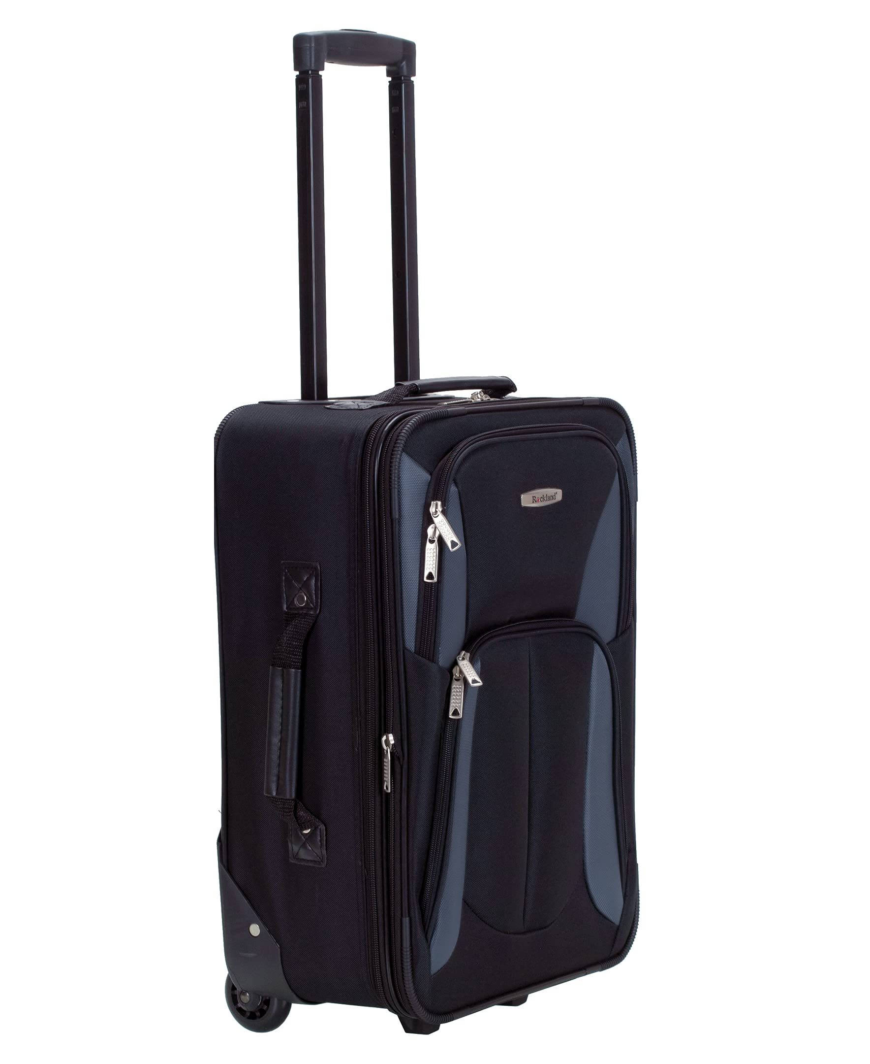 Rockland Fashion Softside Upright Luggage Set - 2-Piece (14/19 Inch) Black & Gray Carry On Suitcase for Travel, Business Trips & Vacations | Lightweight Durable Spinner Luggage with Smooth Wheels