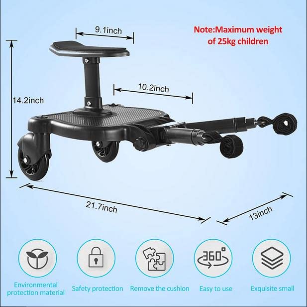 Universal Stroller Board with Seat - Comfortable Wheeled Buggy Board Attachment for Toddler Pushchairs | Fits Multiple Stroller Models | Perfect for Shopping, Travel & Outdoor Adventures