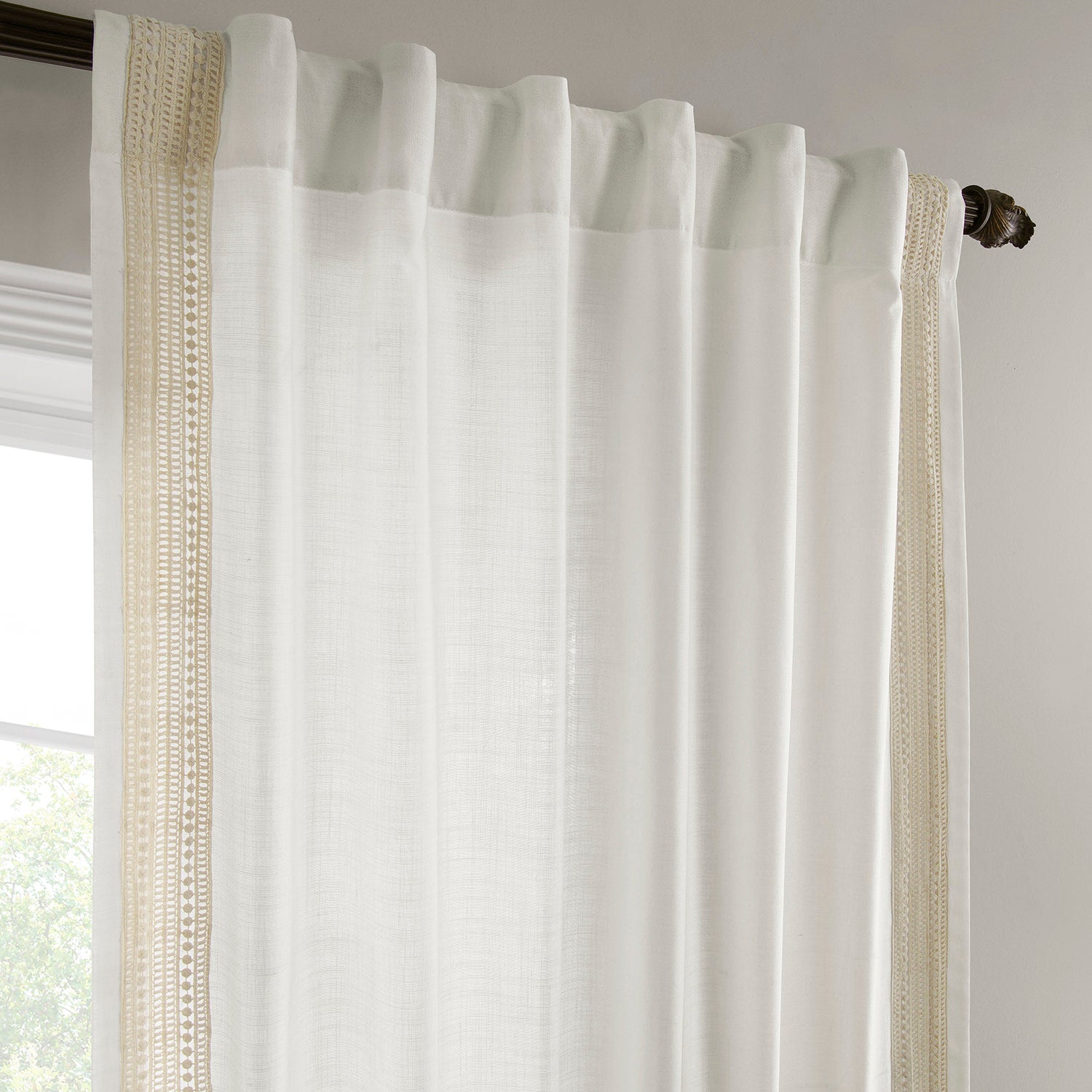 Ridge Lattice White Bordered Modern Hampton Textured Cotton Light Filtering Curtains - Elegant Window Treatment for Living Room, Bedroom & Office