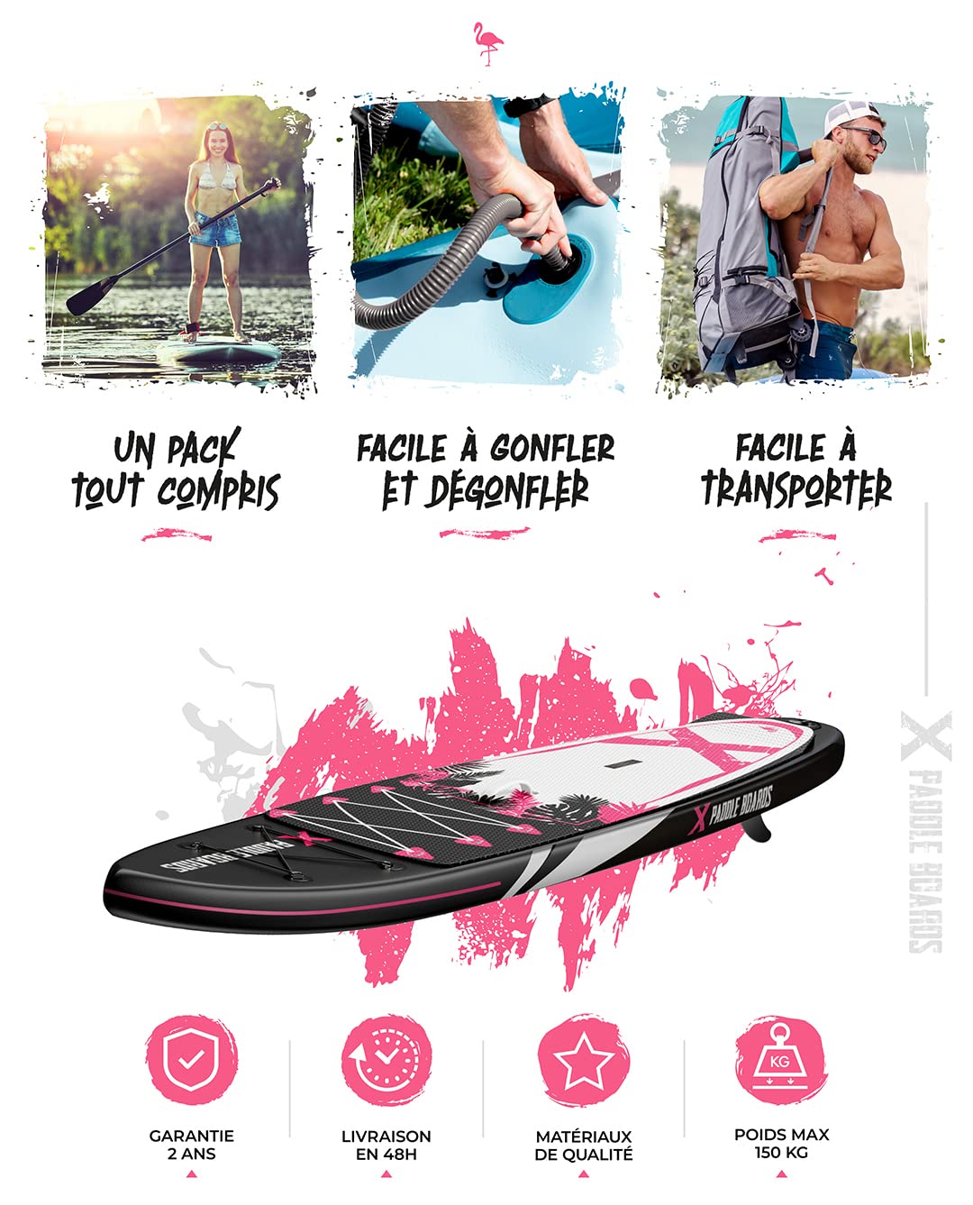 Inflatable Stand Up Paddle Board X-Flamingo 10.2ft x 32in x 6in - Premium SUP for Lakes, Rivers & Ocean - Lightweight & Portable for Yoga, Fishing & Family Fun