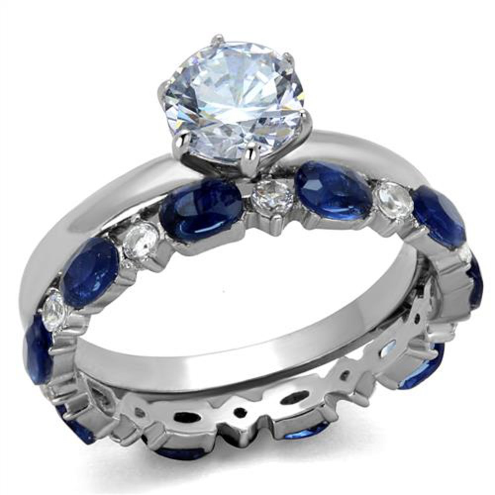 2.25ct Blue Cubic Zirconia Wedding Ring Set for Women Size 5-10 | Elegant Stainless Steel Jewelry for Brides & Anniversaries