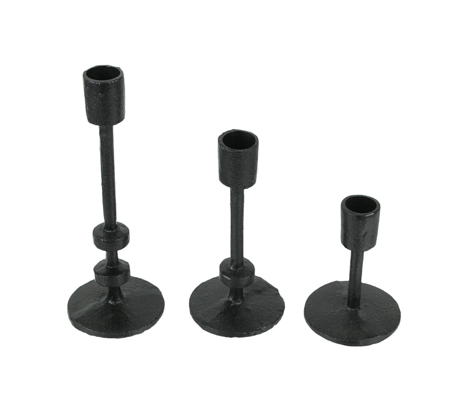 Set of 3 Mid-Century Modern Black Cast Iron Taper Candle Holders - Elegant Table Centerpiece Decor for Dining Room, Wedding, Halloween Party & Home Decor