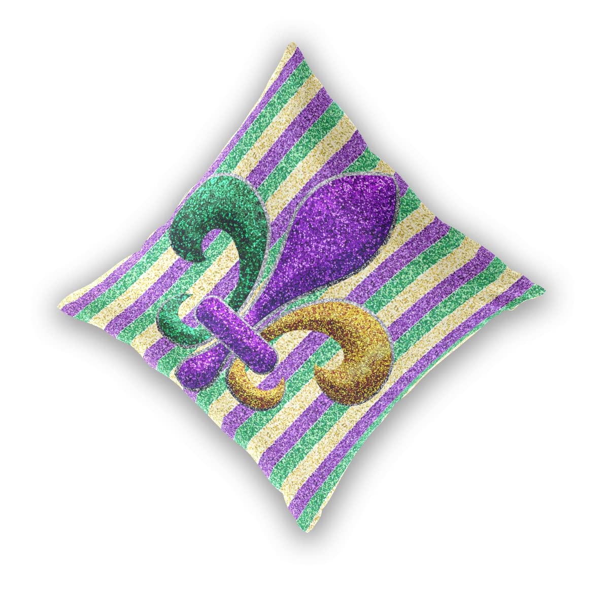 **Aflyko Fat Tuesday Mardi Gras Throw Pillow Covers - Glitter Purple Green Yellow Stripes (2 Pack, 18x18 Inch) - Party Decor, Sofa Cushion Case, Carnival Gift for Housewarming & Birthday - Perfect for Festive Home Decor & Themed Events**