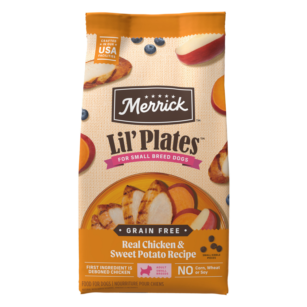 Merrick Lil Plates Grain-Free Small Breed Dog Food - Real Chicken & Sweet Potato Recipe for Small Dogs | Perfect for Puppies & Adult Small Dogs at Home or Travel