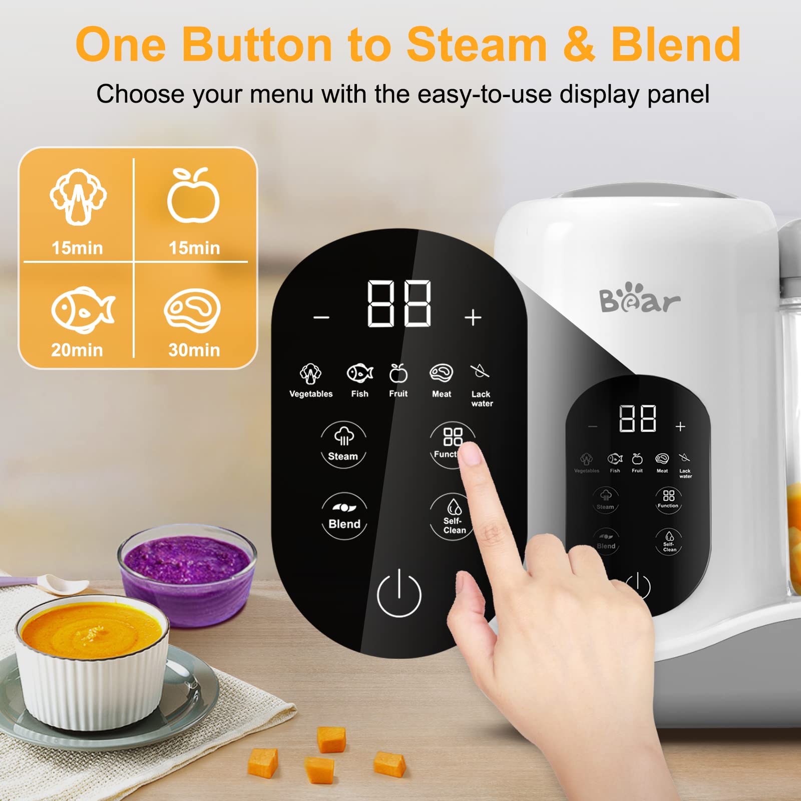 2023 Bear Baby Food Maker - One-Step Steamer, Blender & Puree Processor with Auto Cooking, Grinding & Self-Cleaning | Touch Screen Control | Perfect for Homemade Baby Food, Toddler Meals & Healthy Purees